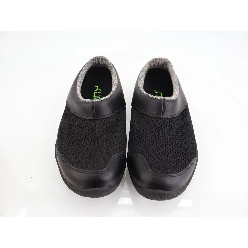 Kuru Draft Black Gray Leather Mesh Comfort Slip on Slippers Women Size 6.5 M